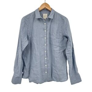 Not Monday Kennedy‎ 100% Linen Button Down Shirt Blue Long Sleeve Pocket Small
